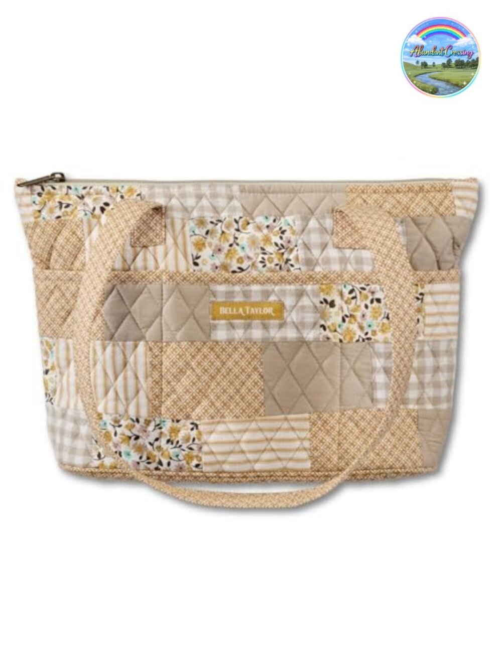 Quilted Cotton Patchwork Small Tote Shoulder Bag Zip Top